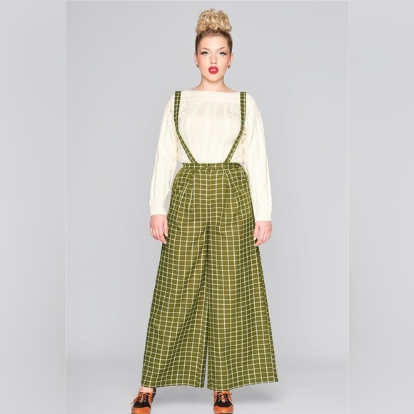 Collectif Pants - Collectif wide leg pants with removable suspenders, size 12, high waist, retro
